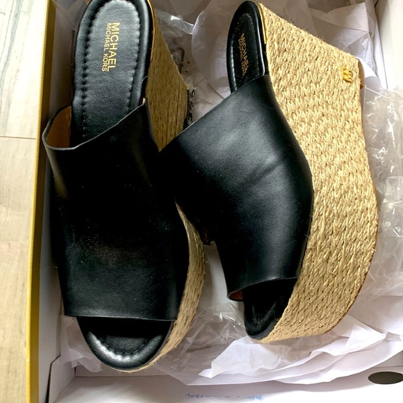 MICHAEL Michael Kors Shoes - New Michael Kors Black Leather Cunningham Wedge size 8.5